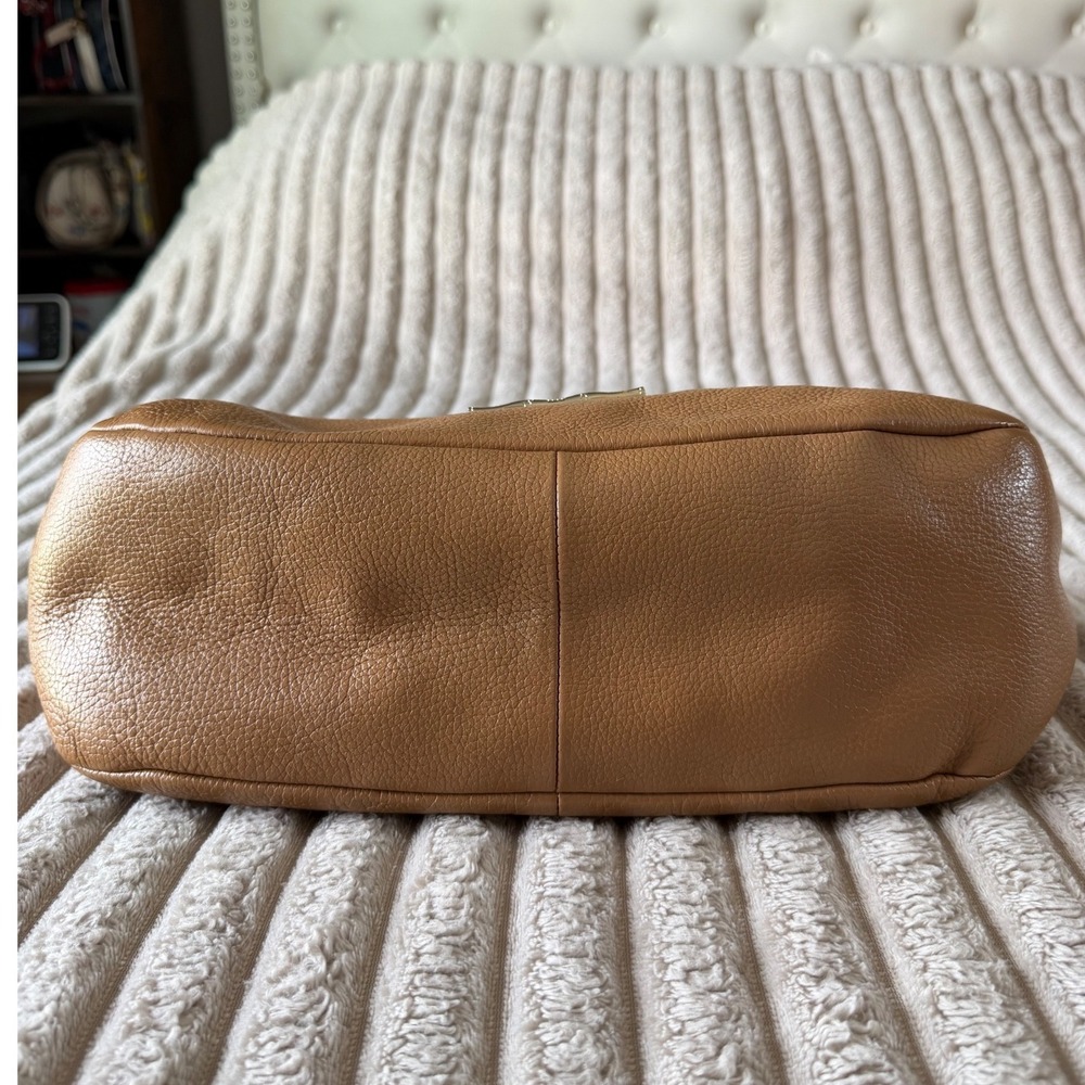 Elaine Turner Tan Pebbled Leather Hobo Bag Braided Strap Tassel Pink Lining - Picture 10 of 11